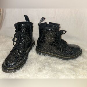 Kids black and silver sparkly Dr. Martens Boots